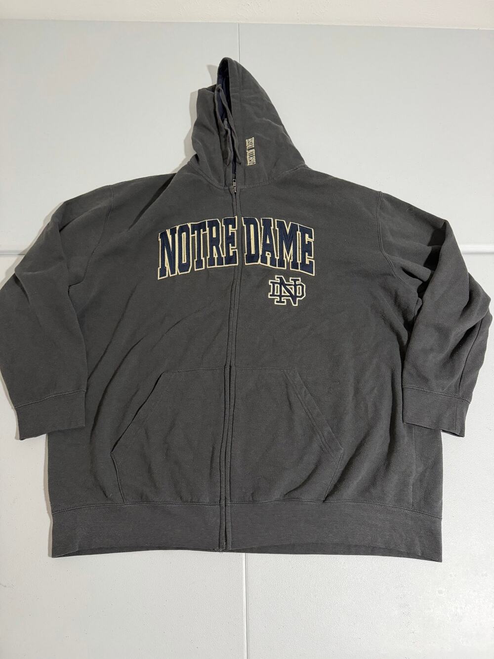 Notre Dame Fighting Irish Full Zip Hoodie Embroidered Sz 2XL Gray